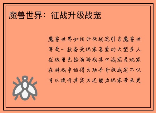 魔兽世界：征战升级战宠